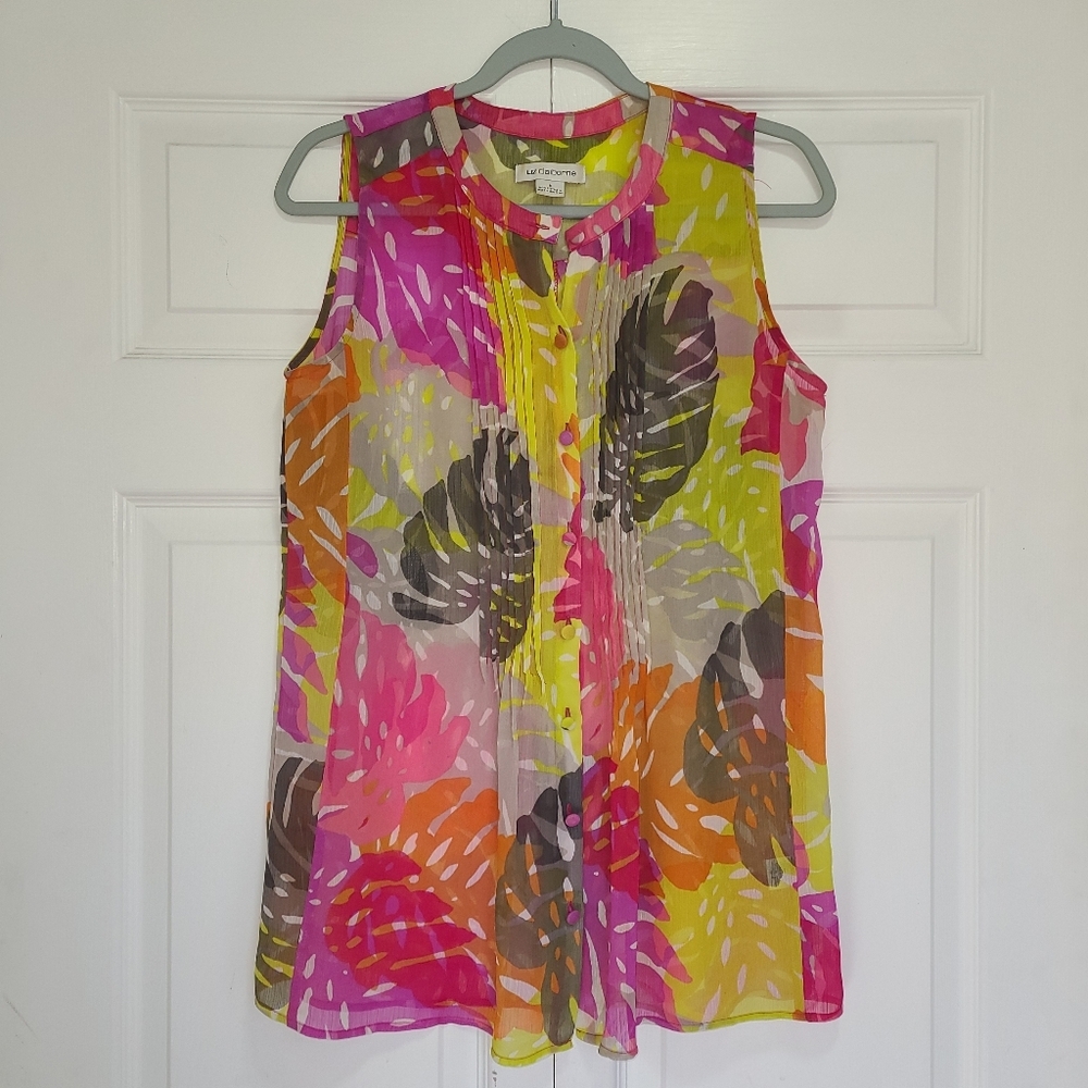Colorful Sleeveless Blouse Sz M Liz Claiborne Semi‎ Sheer